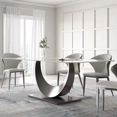 Set Kursi Meja Makan Persegi Panjang Modern Nordic Marble Top Dining Set
