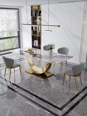 Set Kursi Meja Makan Persegi Panjang Modern Nordic Marble Top Dining Set