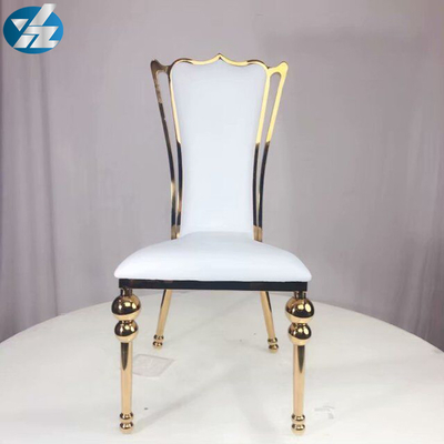 Putih Hitam Royal Crown Chair Kursi Perjamuan Pernikahan Stainless Steel Emas Kaki Kursi Bulat