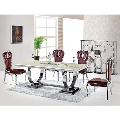 Perak 150X90X75 Meja Makan Nyaman Mewah 6 Kursi Kaca Tempered Top