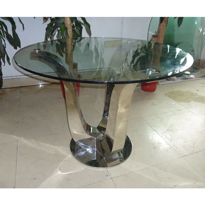 Meja Makan Modern Mewah Glam Perak Antik D150XH75 Meja Makan Atas Kaca