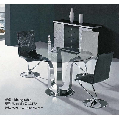 Meja Makan Modern Mewah Glam Perak Antik D150XH75 Meja Makan Atas Kaca