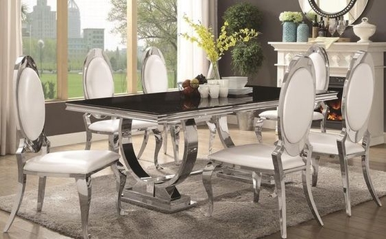 Perak 150X90X75 Meja Makan Nyaman Mewah 6 Kursi Kaca Tempered Top