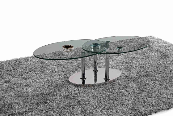 Lipat Modern Kaca Oval Meja Makan Kaca Tempered Bingkai Stainless Steel L200xW100xH75cm