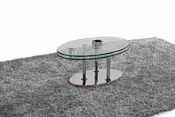 Lipat Modern Kaca Oval Meja Makan Kaca Tempered Bingkai Stainless Steel L200xW100xH75cm