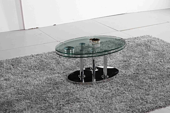 Lipat Modern Kaca Oval Meja Makan Kaca Tempered Bingkai Stainless Steel L200xW100xH75cm