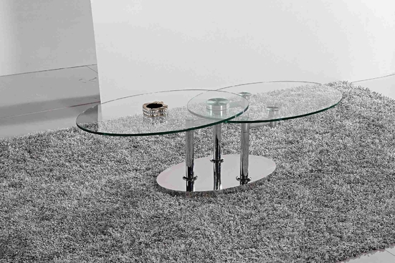 Lipat Modern Kaca Oval Meja Makan Kaca Tempered Bingkai Stainless Steel L200xW100xH75cm