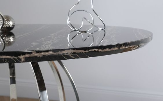Meja Makan Perak Stainless Steel Top Marmer Gurih Dengan Kursi Set H75cm
