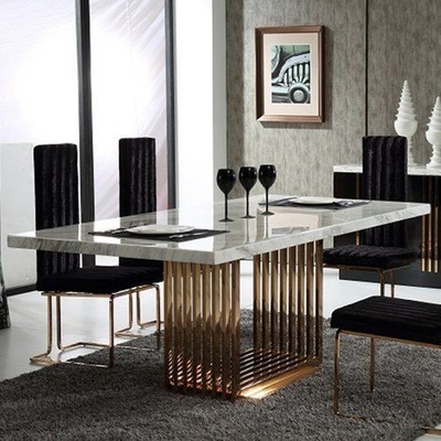 Nordic Marble Top Wedding Banquet Tables Meja Makan Persegi Panjang Modern Dengan Kursi 50X90X75