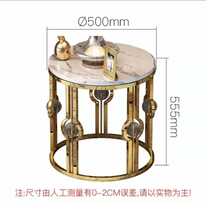 Meja Samping Marmer Stainless Steel Berlapis Emas Cahaya Mewah Logam Bola Kristal Meja Sudut Bulat