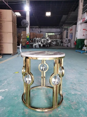 Meja Samping Marmer Stainless Steel Berlapis Emas Cahaya Mewah Logam Bola Kristal Meja Sudut Bulat