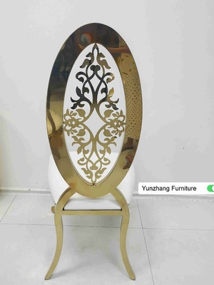 Ellipse High Back Golden Wedding Dining Chair Dengan Bunga OEM