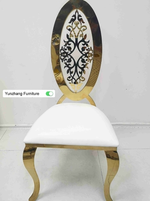 Ellipse High Back Golden Wedding Dining Chair Dengan Bunga OEM