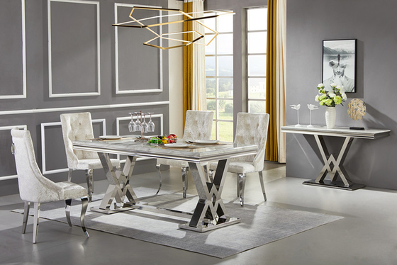 Nordic Marmer Modern Luxe Stainless Steel Kaki Meja Makan Restoran High End