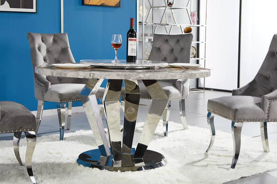 Meja Makan Modern Mewah Marmer Atas Meja Makan Stainless Steel