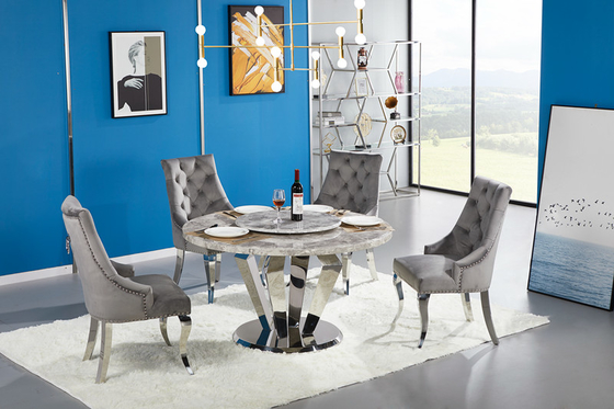 Meja Makan Modern Mewah Marmer Atas Meja Makan Stainless Steel