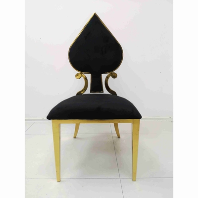 Kursi Makan Perjamuan Jantung Poker Bingkai Stainless Steel Warna Hitam