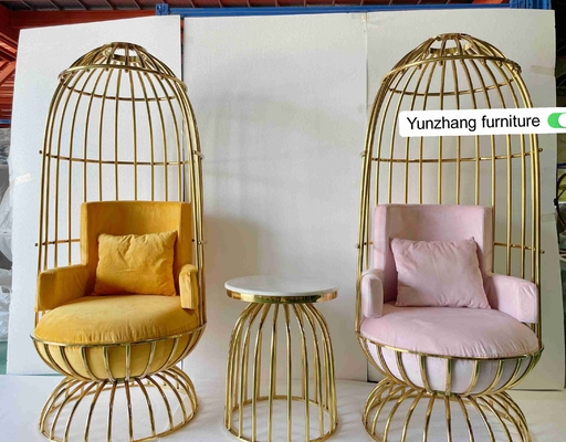 Kursi Sangkar Burung Emas Logam Nyaman Stainless Steel Untuk Perjamuan Hotel