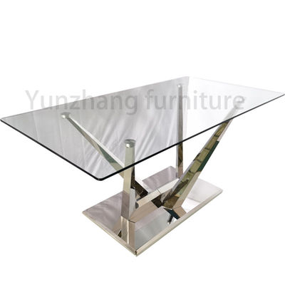Harga yang bagus Silver Series Low Dining Table Glass 201 Stainless Steel Perabot Hotel Ruang Tamu on line