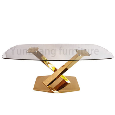 Harga yang bagus Meja Makan Atas Kaca Desain Persegi Panjang Batal Tempered SS201 Perabotan Rumah Dasar on line