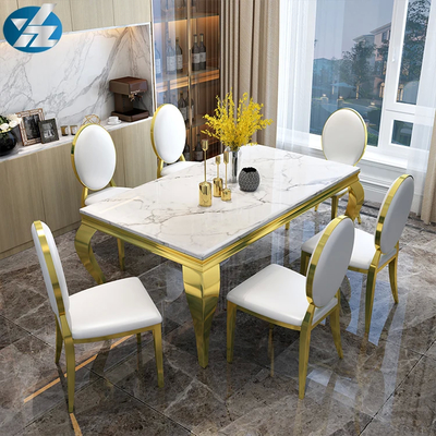 Kursi makan atas marmer tanpa lengan dengan dasar stainless steel perak