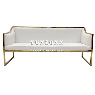 Harga yang bagus Upholstered Gold Stainless Steel Accented White Leather Wedding Sofa for Rental Event on line