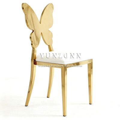 Harga bagus Manufaktur Profesional Kursi Makan Stainless Steel dengan Sandaran Belakang Kupu-kupu Nyaman Sandaran Emas Kursi Pernikahan dan Acara on line