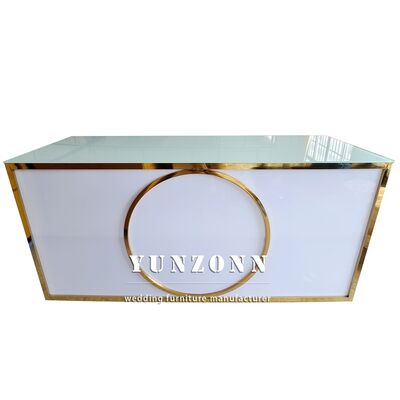 Harga bagus Meja Bar Counter Pesta Stainless Steel Akrilik Emas Pernikahan Modern Baru on line