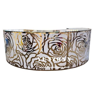 Harga bagus Club Furniture Bentuk rangka stainless steel bulat Gold Rose Pattern Portable bar Table Wedding bar Counter on line