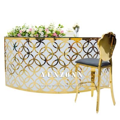 Harga bagus Pola Emas Desain Baru Populer Furnitur Bar Tinggi Meja Bar Mewah Stainless Steel untuk Pub Pernikahan on line
