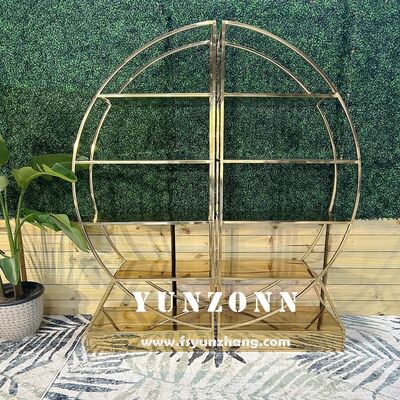 Harga bagus Luxury Raksasa Baja Raksasa Bar Rak Champagne Dessert Display Rack Metal Arch Stand untuk Perjamuan Pernikahan on line