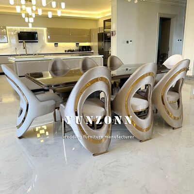 Harga bagus Luxury Gold Dining Chair Nordic Italian Style Modern Light Luxury Stainless Steel Leg Velvet/Leather Dining Chair untuk Villa on line