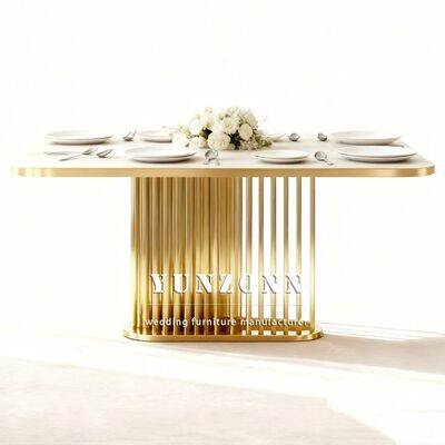 Harga bagus Hotel Pernikahan Perjamuan Baja tahan karat Marmer Atas Meja Acara Luar Ruangan Desain kontemporer tahan lama Furnitur Sewa on line