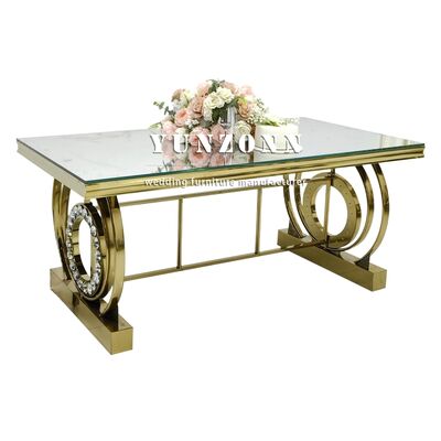 Harga bagus Meja Perjamuan Bingkai Baja Tahan Karat Dekorasi Kristal untuk Pernikahan Hotel Acara Meja Desktop Kaca Cermin Furnitur Hotel on line