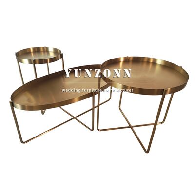Harga bagus Emas Metal Finished Besi Bentuk Oval Dekoratif Kamar Tamu Meja Kopi Meja Sisi Meja Akhir Metal Meja on line