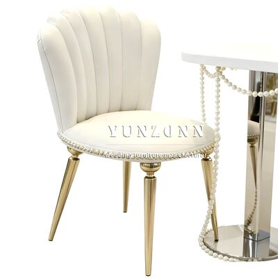 Harga bagus Grosir Mewah PU Kulit Wedding Dining Chair Stainless Steel Gold Wedding Hotel Chair untuk Event Party on line