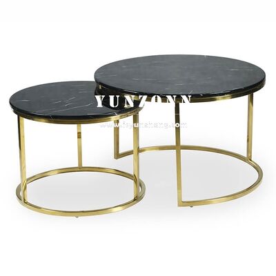 Harga bagus Meja Tamu Minimalis Set Besi dengan Atasan Kaca/Marmer Hitam Meja Sofa Bulat Meja Kopi Kaca Tempered on line