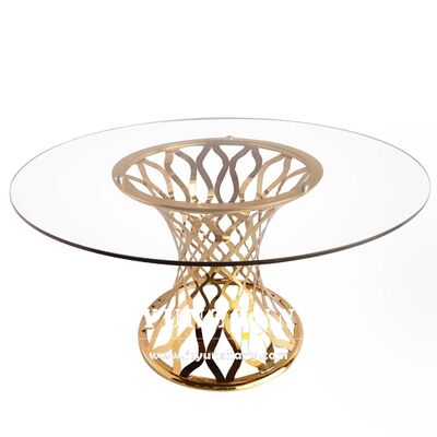 Harga bagus Furnitur Hotel Deluxe Lingkaran Bulat Cermin Kaca Stainless Steel Modern Meja Makan Set on line