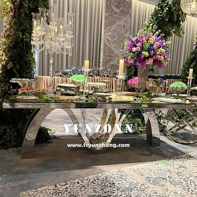 Harga bagus Meja Makan Persegi Panjang Gaya Modern Rangka Stainless Steel Opsional Finishing Silver/Gold/Rose Gold untuk Penggunaan Hotel Outdoor on line