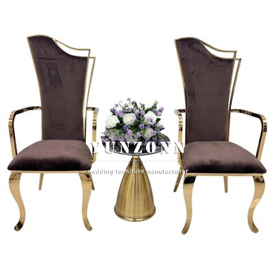 Harga bagus Elegant Tahta Pernikahan & Pesta Perjamuan Baja Rinsing Dengan Armrest Pengantin dan Pengantin Kursi on line