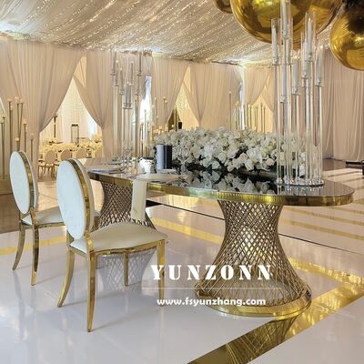 Harga bagus Meja Makan Oval Panjang Stainless Steel Mewah untuk Perjamuan Hotel, Pernikahan, dan Acara on line