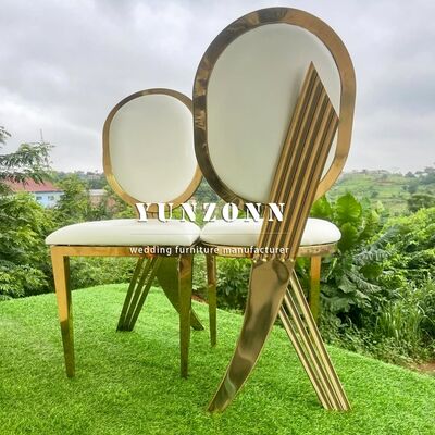 Harga bagus New Style Gold Steel Frame Chair Putih Cushion Pernikahan Acara Perjamuan Restoran Meubel Kursi on line