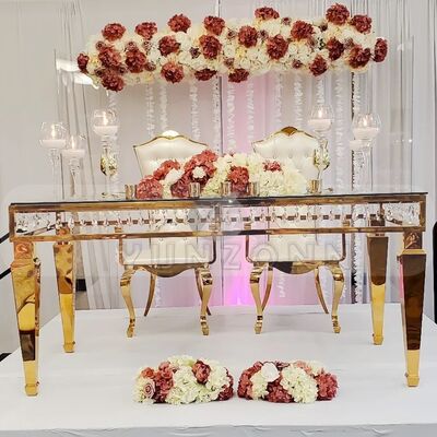 Harga bagus Meja makan persegi mewah dengan rangka stainless steel & dekorasi kristal untuk pernikahan Hotel-untuk acara elegan on line