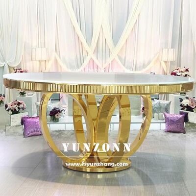 Harga bagus MDF Putih Atas Bulat Emas Base Logam Baja Rinsless Pernikahan Meja Makan Untuk Acara Banket Furnitur Hotel on line