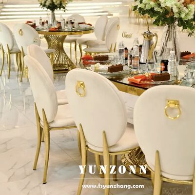 Harga bagus Ruang Perjamuan Bundar Kembali Velvet Emas Baja Ringan Restoran Acara Pernikahan Kursi on line