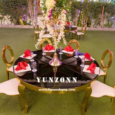 Harga bagus Meja makan modern mewah dengan kaca atas untuk pernikahan di luar ruangan Hotel pesta banquet desain bulat on line