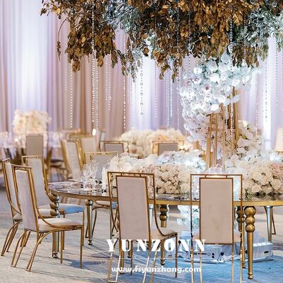 Harga bagus Kursi Makan Mewah Hotel Stainless Steel Emas Kursi Pengantin Pesta Pernikahan untuk Perlengkapan Acara on line