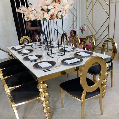 Harga bagus Meja Pesta Logam Tugas Berat Modern dengan Atasan Stainless Steel Emas & MDF untuk Penggunaan Hotel Pernikahan Ruang Makan Luar Ruangan on line