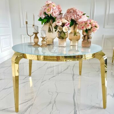 Harga bagus Meja bundar kaca stainless steel emas mewah untuk ruang makan hotel ruang tamu desain modern untuk pesta dan pesta- grosir on line