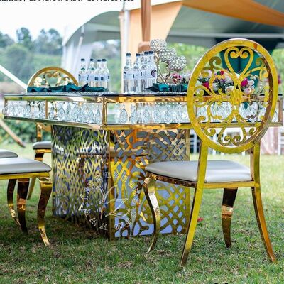 Harga bagus Meja Makan Kristal Stainless Steel Hotel Mewah untuk Perjamuan Restoran dan Pesta on line